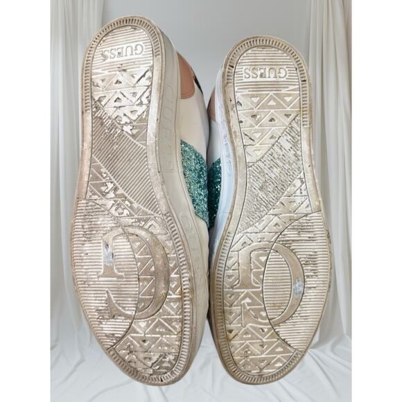 GUESS Glitter & Leopard Print Low-Top Sneakers Women’s Mixed Media Casual Shoes - Picture 5 of 6